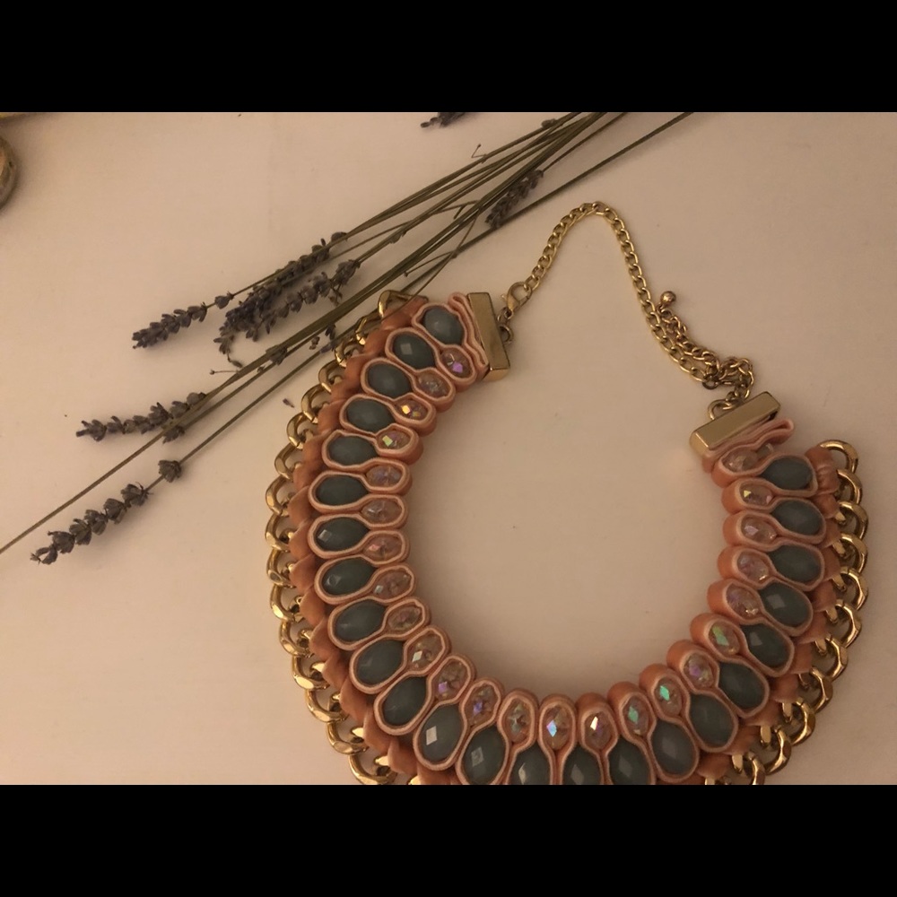 Beautiful pink and light blue statement necklace